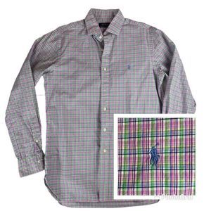 Polo by Ralph Lauren Micro Plaid Logo Button Down Shirt Sz 15 1/2 / 39